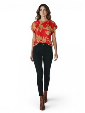 Vintage  1960’s/70’s Villager Blouse Size S| Red Floral Print Short Sleeve Top